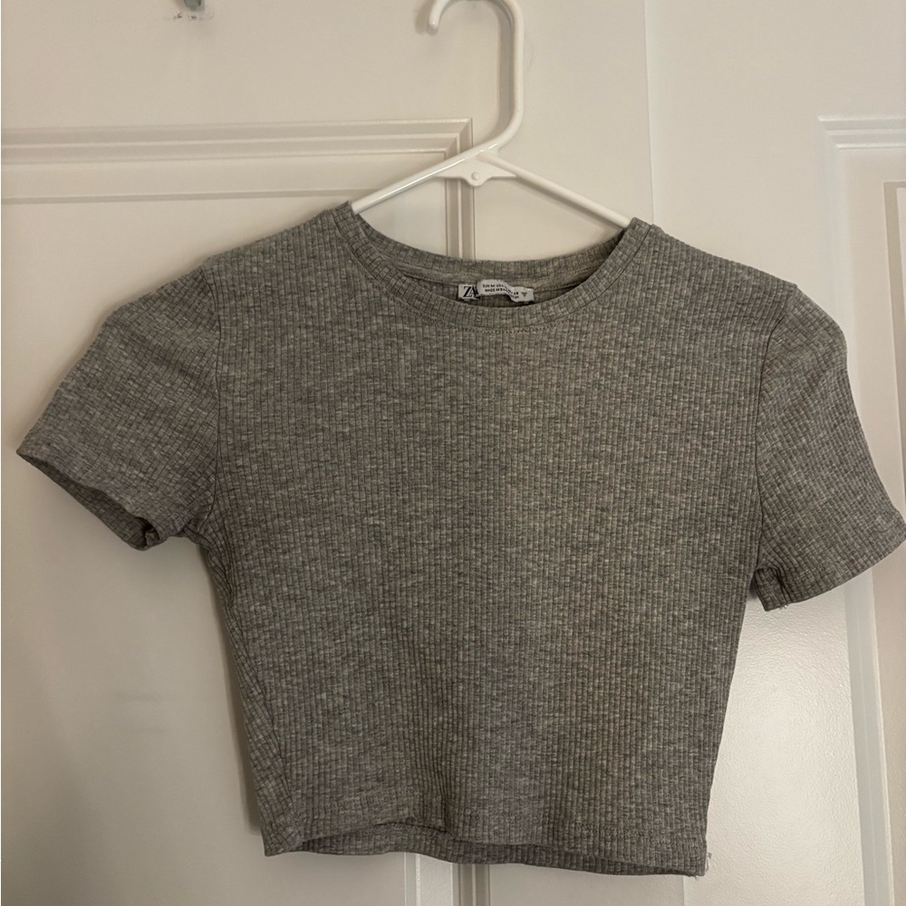 Zara Heather Gray Ribbed Crop Top